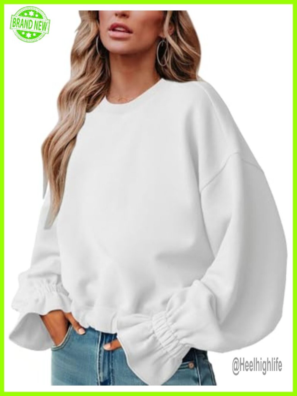 Women's Casual Crew Neck Sweatshirt Long Sleeve Ruched Loose Fitting Pullover